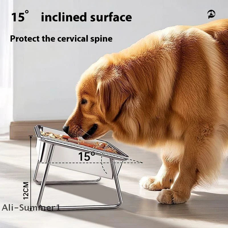 【E】Cat Bowl Cat Food Bowl Stainless Steel Double Bowl Anti-Tip Pet Bowl Cat Eating Bowl Drinking Bowl Grain Bowl Dog Bowl