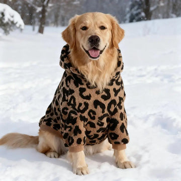 Anutumn Winter Pet Dog Warm Clothes Fleece Leopard Print Dog Coat For Medium Large Dogs Labrador Golden Retriever Dog Hoodie