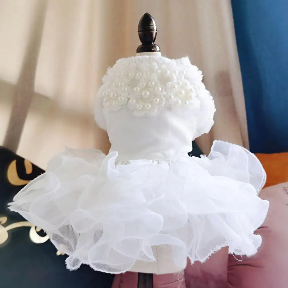 Dog Dresses Multiple Layers Of Lace Kitten Puppy Skirt Faux Pearl Design Round Neck Pet Princess Dress Pet Apparel For Wedding