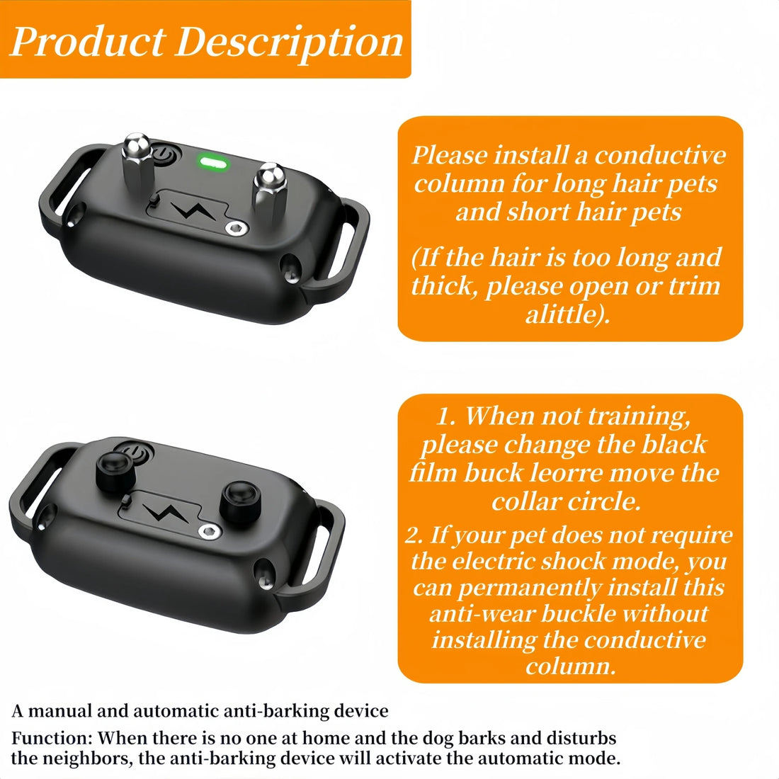 3300Ft Electric Dog Training Collar Detachable Bark Rechargeable Anti Barking Shock Vibration Collar Remote control + automatic