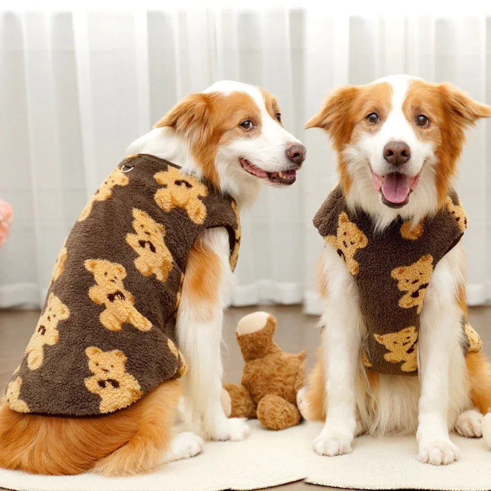 Cute Bear Plush Pajamas for Large Dogs, Soft Fluffy Fleece Warm Sweater, Fuzzy Sleepwear for Large Dogs, Winter, 3XL-9XL