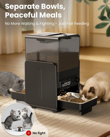 Smart 5G WiFi Automatic Cat Feeder 2 Bowls - 5L/20 Cups Adjustable Height Pet Dry Food Dispenser for 2 Cats & Small Pets