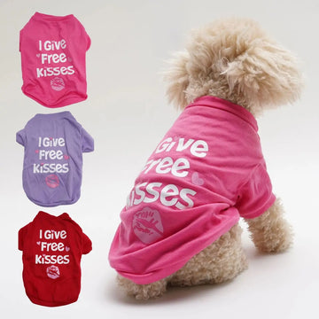 3 Pack Pure Color Breathable Pet T-Shirts for Dogs Spring Summer Love Heart English Lips Pattern Two-Legged Dog Clothes