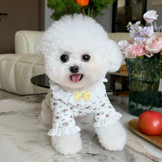 Pet Clothing for Autumn Winter New Floral Lace Base Shirt for Dogs Cats Soft Inner Layer Clothes for Small Dogs Puppy Clothes