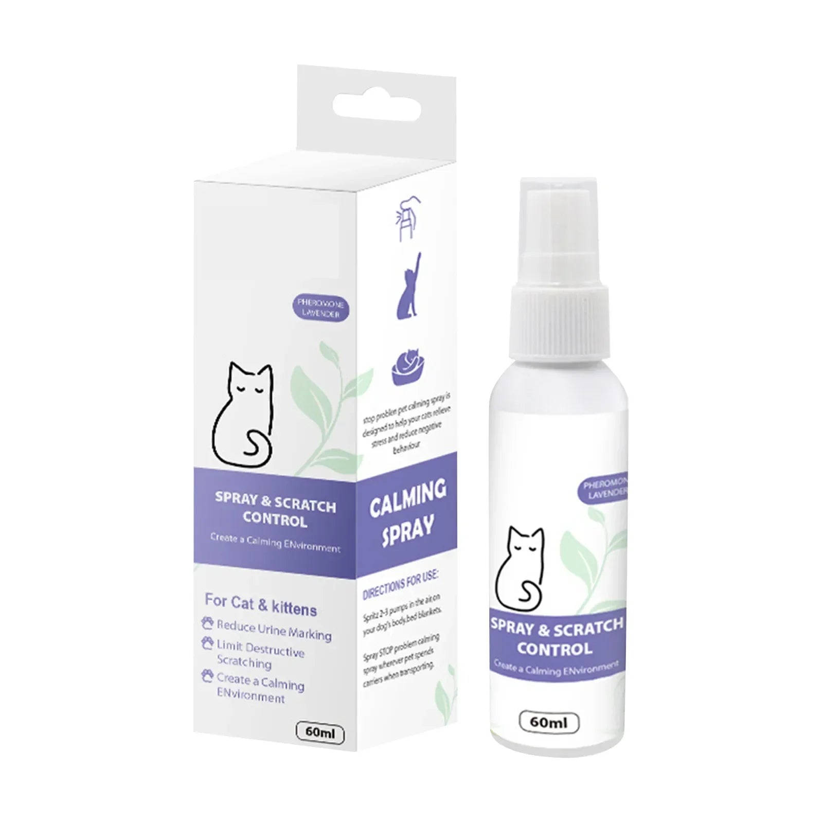 60ml Cat Calming Spray Kitten Pet Pheromone Collar Cats Comforting Soothing Anti Detangling Training Calm Down Deter For Pet