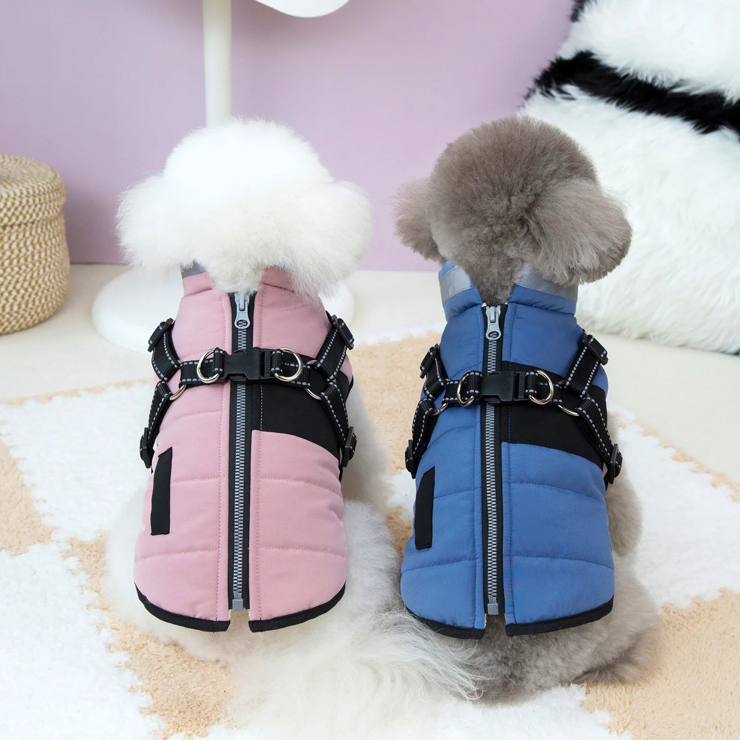 Autumn Winter Lamb Fleece Coat Pet Dog Parkas Warm Reflective Straps Traction Coat Thickened Dog Clothes Tank Top Puppy Clothes