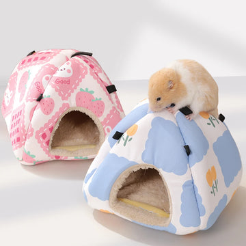 Winter Warm Print Pet Product Small Animal Pet Hamster House Sleeping Bed Cartoon Golden Bear Bird Rabbit Rat Parrot Cotton Nest