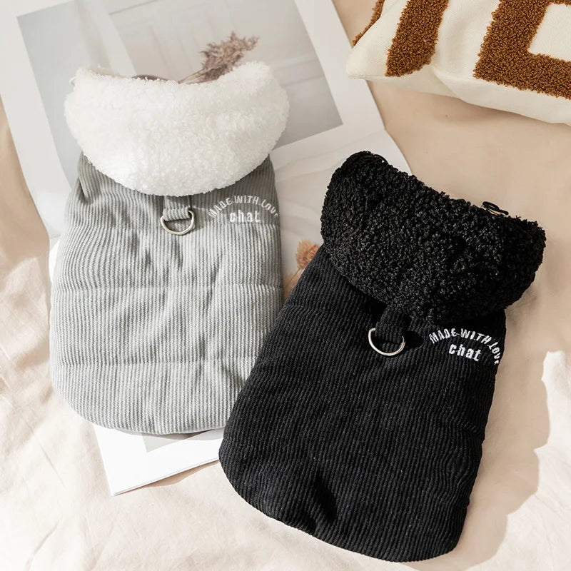 Autumn and Winter Dog Parkas Simple Sports Hooded Vest Jacket Thick and Warm Cat Teddy Pet Clothes Puppy Clothes for Small Dogs