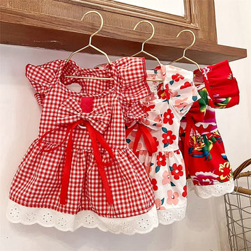 Pet Dog Clothes for Small Dogs Summer Dog Dress Fashion Print Puppy Princess Skirt Cute Flying Sleeve Cat Dress Pet Dog Costumes