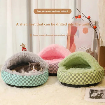 Plush Shell Nest, Winter Warm Semi-enclosed Surrounded Pet Nest, Warm Cat Nest, Round Dog Nest