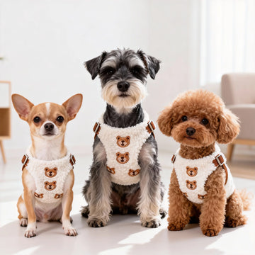 Sherpa Dog Harness & Leash Set with Vest - Cozy Warm Outfit for Puppy Small Dogs and Cats, Cute Plush Winter Gear