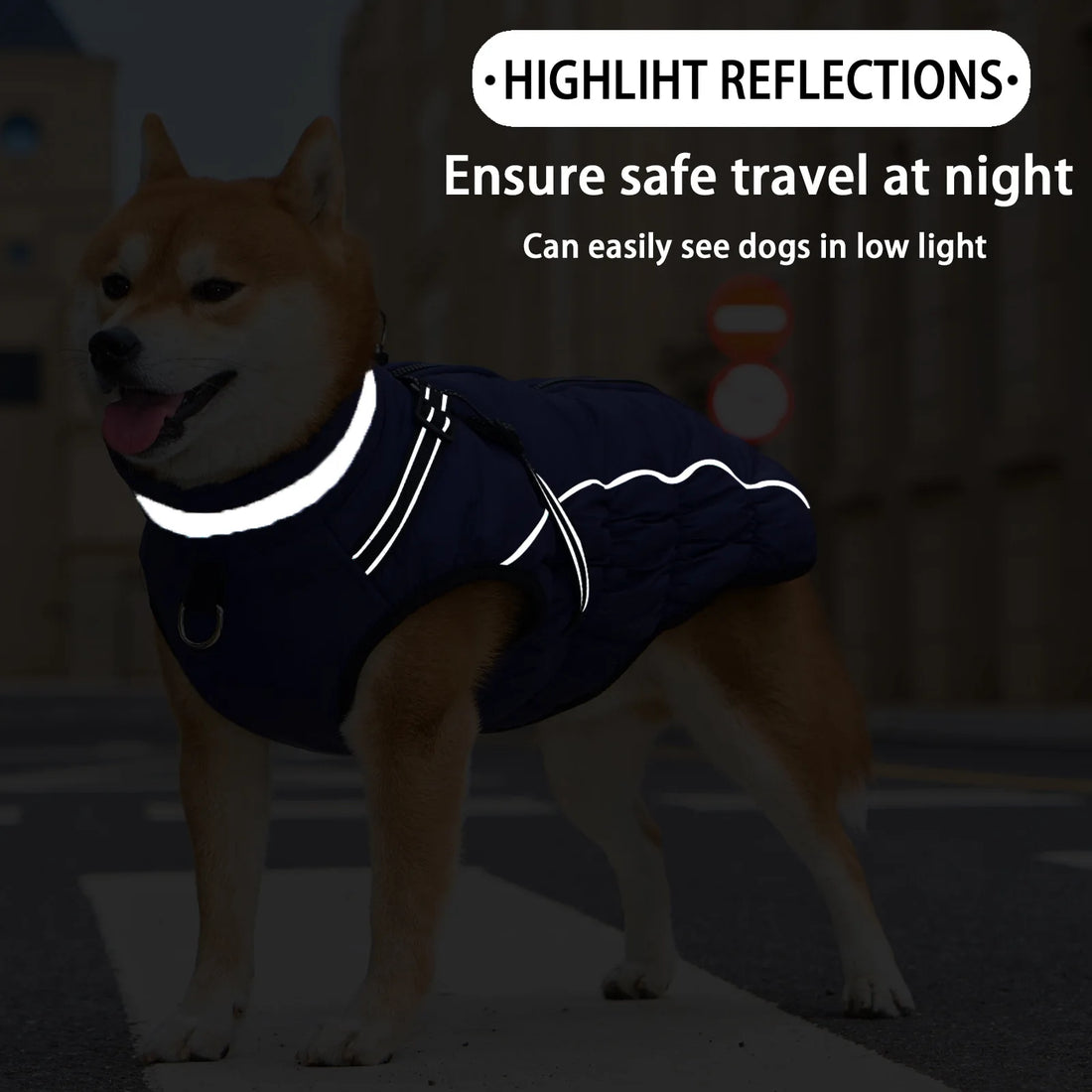 Medium to large dogs winter warm cotton coat night reflective shoulder strap that can be pulled jacket plush waterproof jacket
