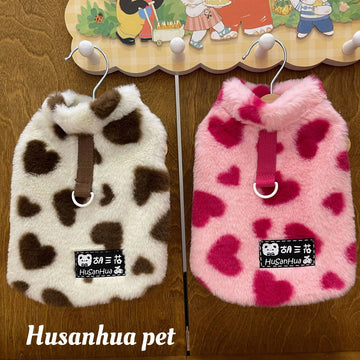 Pet Autumn Winter Clothing Dog Cat Love Rabbit Plush Outdoor Traction Clothing Teddy Bear Small Medium-sized Dog Fur Clothing