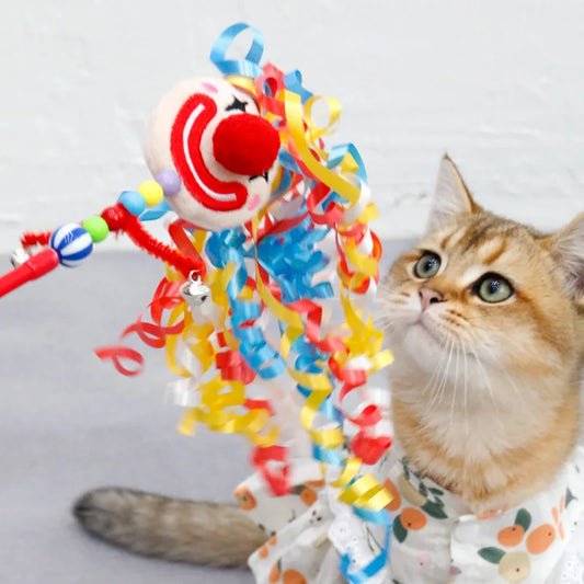 New Ins Cat Wand Clown Stick Plush Ball Plus Long Bell Teasing Cat Rod Toy Cat Toy Christmas Clown Interactive Cat Toy