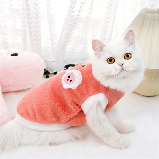 Warm Fleece Cat Clothes Winter Soft Pet Vest for Puppy Kitten Coat Cat Plush Warm Outfits Chihuahua Yorkie Ragdoll-Cat Costumes