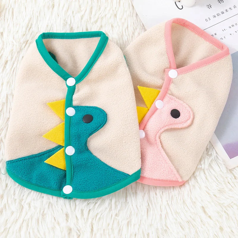 Autumn and Winter Plush Dog Coat Dinosaur Vest Plush Thick Teddy Pomeranian Cat Small Dog Pet Clothing Puppy Clothes Jacket