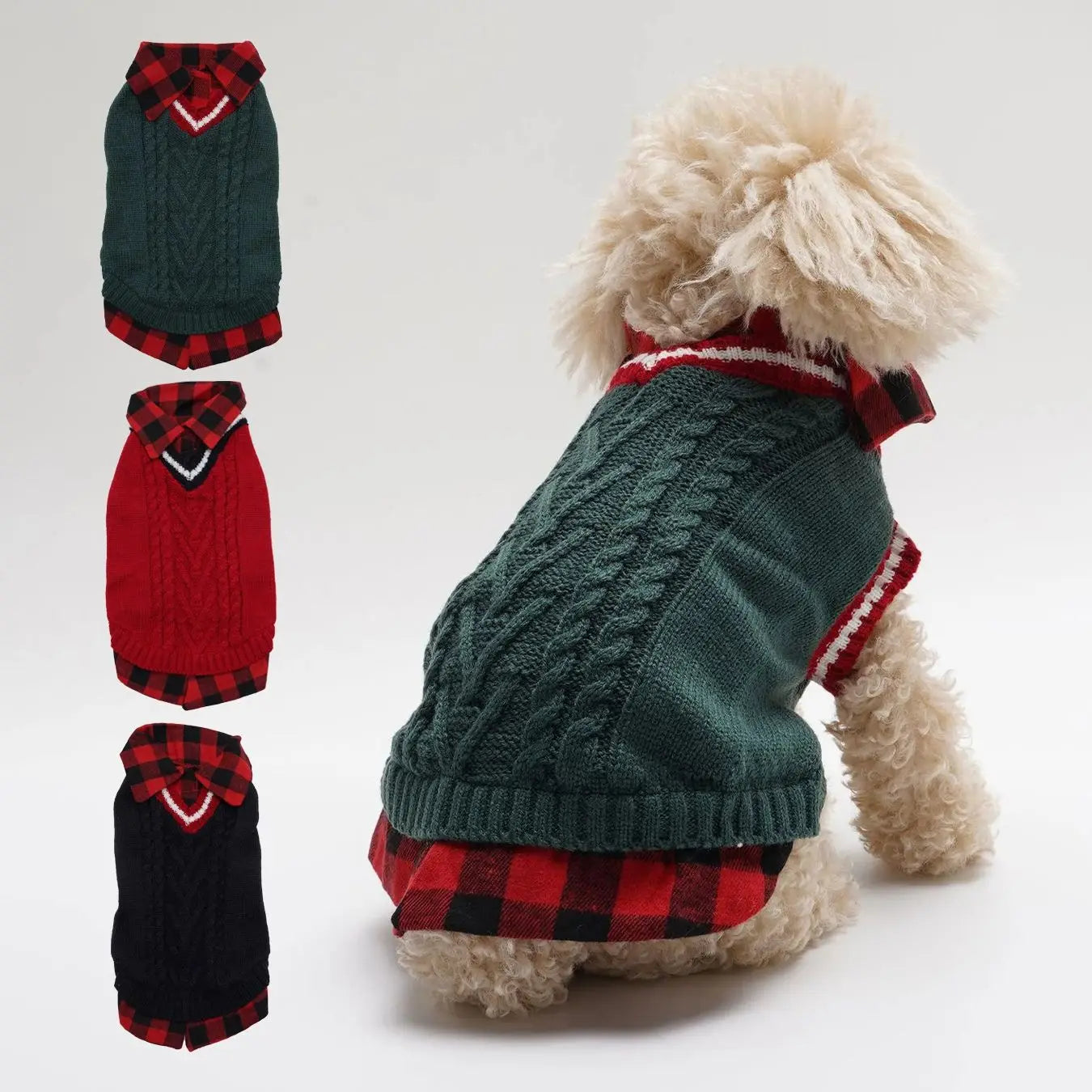 3 Pack Autumn Winter Pet Clothes Knitted Sweater for Dogs And Cats Retro Plaid 3D Twist Knit Design Cat Dog Clothing