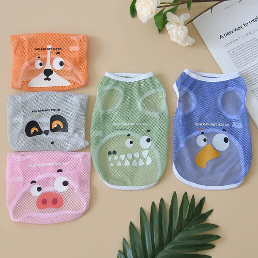 Dog Clothes Spring Summer Cool Mesh Vest Than Bear Golden Hair Corgi Thin Breathable Cartoon Print Vest