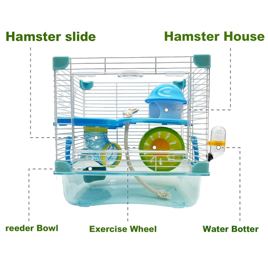 Rat cage, small animal cage, panoramic transparent golden bear, large villa, double layered, suitable for 3.5-inch long hamste