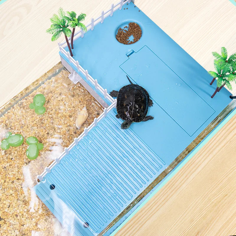 Reptile Tortoise Terrace Turtle Tank Floating Basking Platform Turtle Pier Terrapin Dock Reptile Ramp Platform with Water Pump