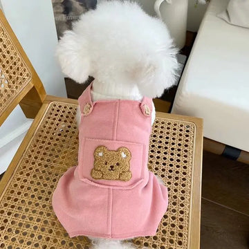 Pet Clothing for Autumn and Winter with Plush Warm Button Up Overalls Teddy Bear Cat Pants Outerwear Puppy Clothes