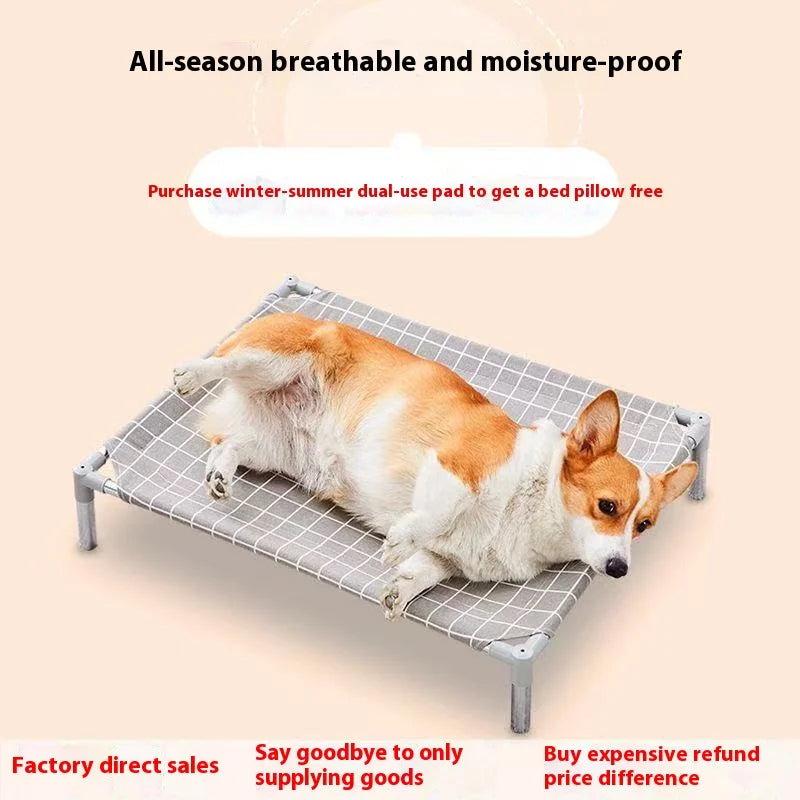 Elevated Pet Cot Stainless Steel Frame - All Season Military Dog Bed Removable Washable Off Ground for Small Pets