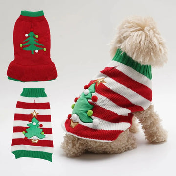 2 Pack Knitted Pet Sweater for Dogs And Cats High Elasticity Color Block Christmas Tree Star Design Autumn Winter Clothes