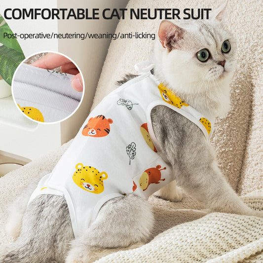 Animal Print Cat Anti-lick Sterilization Suit Pure Cotton Pet Vest Clothes for Puppy Cat Weaning Suit Surgery Recovery Clothing