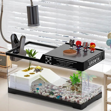 Turtle Feeding Tank and Pet Fish Tank Home Turtle Box with Climbing Platform Pet Villa Ecological Landscape Aquarium Accessories