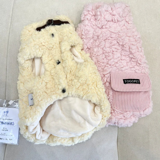 Pet Autumn/Winter High Collar Lamb Velvet Coat Vest Cat Teddy Bear Corduroy Pocket Vest Small Puppy Schnauzer Velvet Clothes