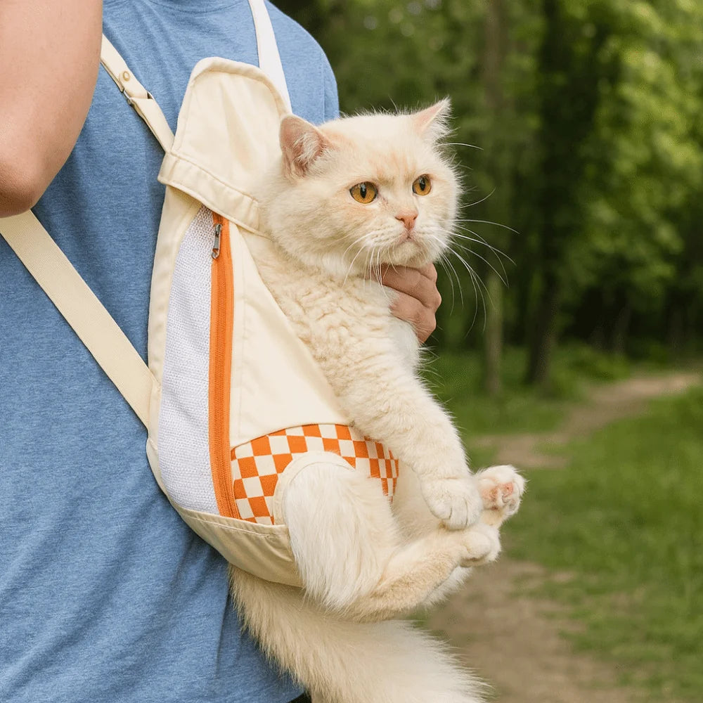 Durable Hands Free Pet Chest Bag Adjustable Straps Soft Cat Carrier Bag Comfortable Breathable Pet Shoulder Bag Outdoor Use