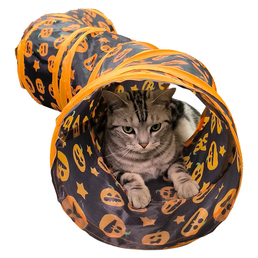 New Halloween Pumpkin Cat Channel Foldable Rolling Dragon S Long Straight Ring Paper Cat Tunnel Toy