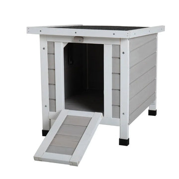 Modern Wooden Rabbit Cat Dog Hutch Indoor Outdoor Retreat House with Openable Roof for Small Pets Weatherproof Gray