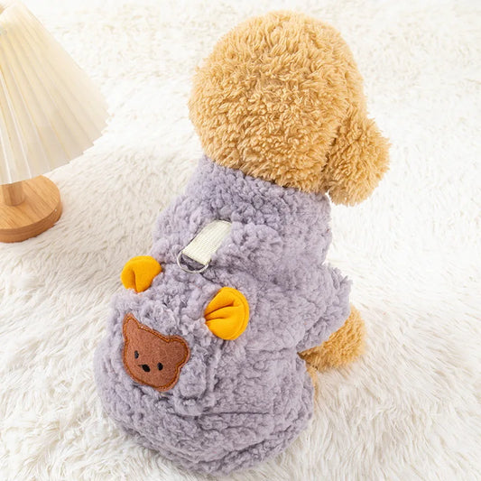 Autumn Winter Lamb Wool Pet Vest Cute Little Bear High Neck Coat Cat Teddy Bear Teddy Vest Thickened Warm Winter Pet Clothing