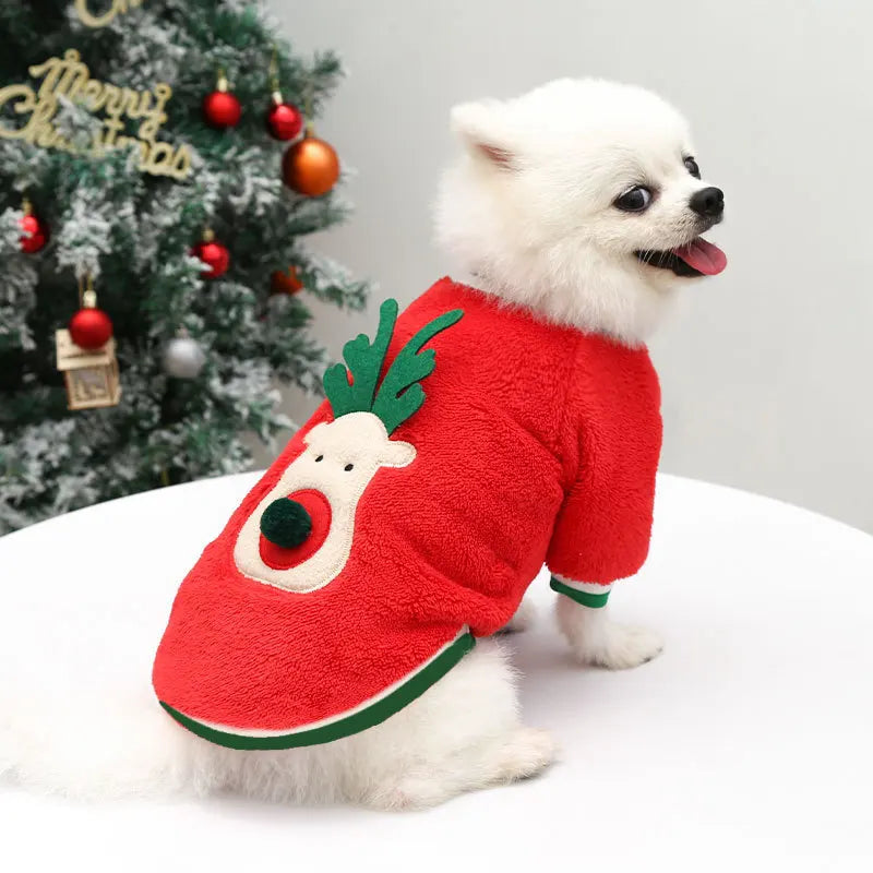 Pet Christmas Hoodie Coral Velvet Dog Hoodie Outing Christmas Clothes Cat Two Leg Clothes Dog Supplies for Small Dogs