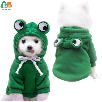 ATUBAN Dog Hoodie Basic Sweater Coat Cute-Frog Shape Warm Jacket Pet Cold Weather Clothes Outfit Outerwear for Cats Puppy Dogs