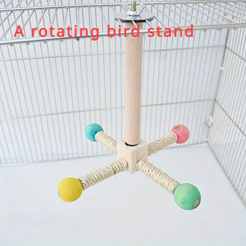 Rotating Bird Perch Stand with Bearing for Parrots - Durable Cork Material, Interactive Enrichment Play Toy for Cage Bird Toys