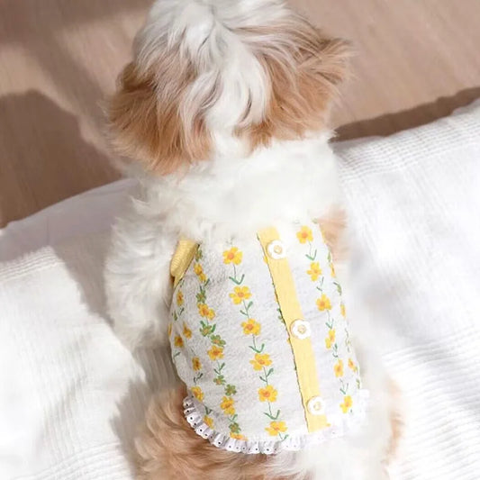 Spring and Summer Dog Fresh Flower Button Sling for Small and Medium Sized Dogs and Cats, Two Legged Pet Dog Clothes