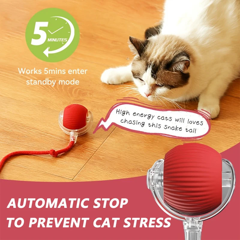 Self-Moving Automatic Cat Teaser Ball with Faux Tail Rechargeable Smart Sensor Cat Toy for Indoor Cats Cat Toys Interactive