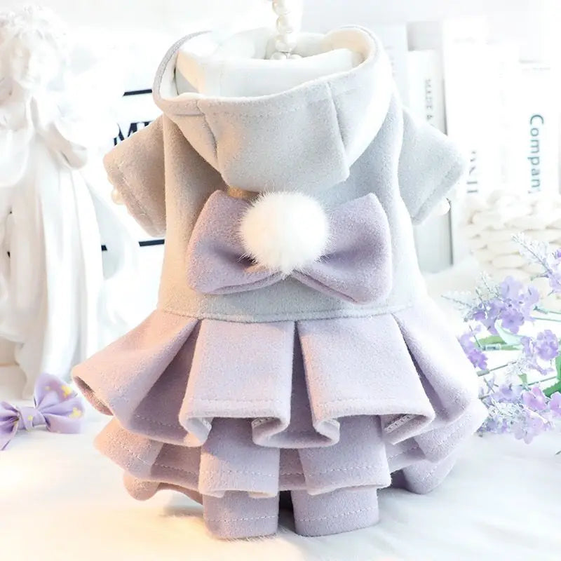 Dog Clothes Autumn/Winter Thick Cat Princess Skirt Cotton Coat Woolen Cake Skirt Small Dog Teddy Pet