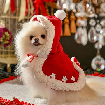 Pet Christmas Cloak Dog Cloak Cute Lamb Fleece Coat Bowknot Clothes Dog Hooded Cloak Designer Dog Clothes Puppy Clothes