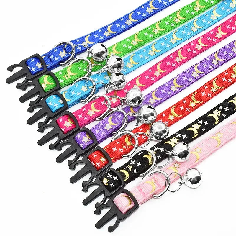 Personalized Customizable Star & Moon Quick Release Kitten Cat ID Collar Puppy Dog Collars Engraved Tag Set With Bell For Small