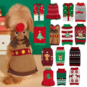 Christmas Day Dog Clothes Autumn Winter Warm Pet Clothes for Small Dogs Puppy Santa Claus Dog Cats Sweater Christmas Dog Costume