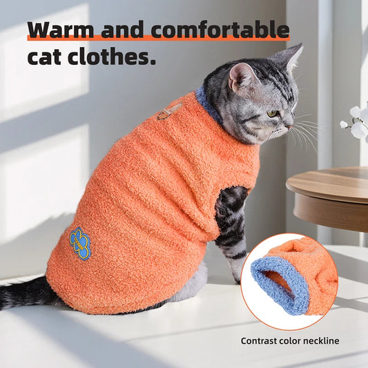 Warm Cat Dog Vest Winter Cat Clothes Soft Plush Pet Pullover with D-Ring Ragdoll-Cats Chihuahua Pug Clothing Kitten Puppy Coat