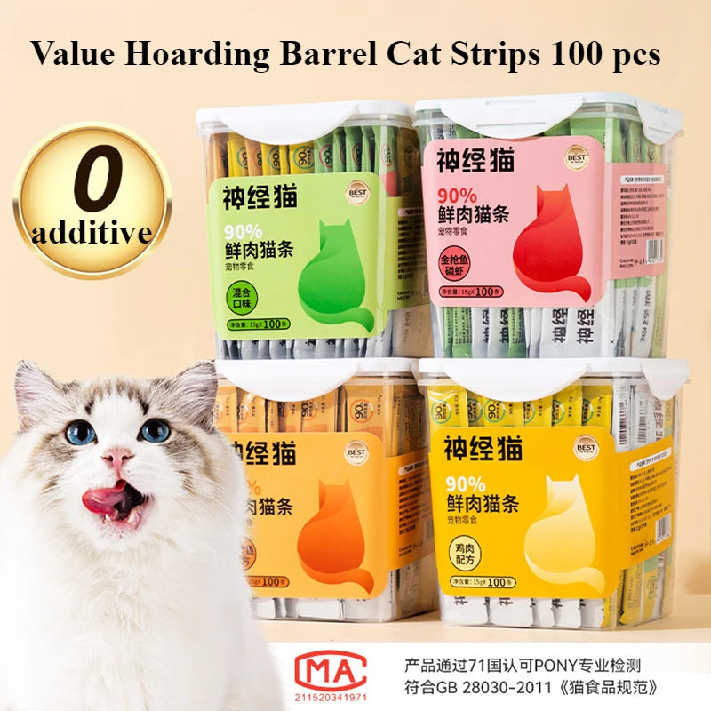 Cat strips 100 pcs cat snacks salmon adult cat kitten wet food supplement nutrition gain hair gills pet mix food