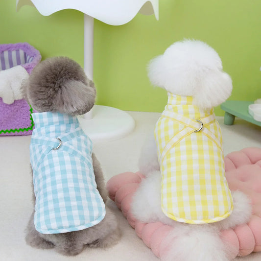 Autumn and Winter Pet Plaid Parkas Dog Outdoor Coat Traction Coat Teddy Bear Small Dog Cat Pet Clothes Puppy Clothes