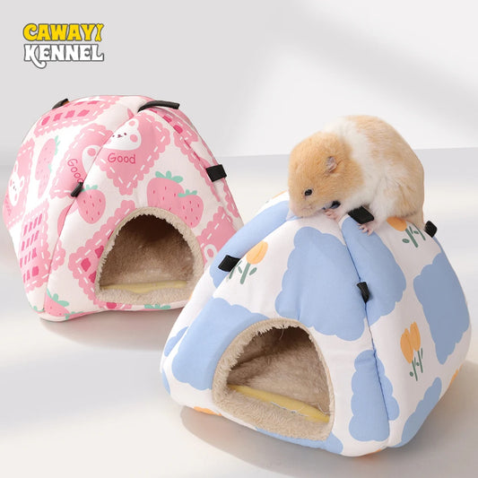 Winter Warm Print Pet Product Small Animal Pet Hamster House Sleeping Bed Cartoon Golden Bear Bird Rabbit Rat Parrot Cotton Nest