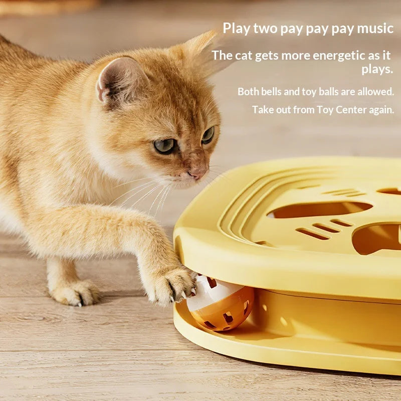 Self Play Cat Activity Center Toy - Boredom Relief Feather Bell Teaser Wand Interactive Pet Puzzle Fun Game