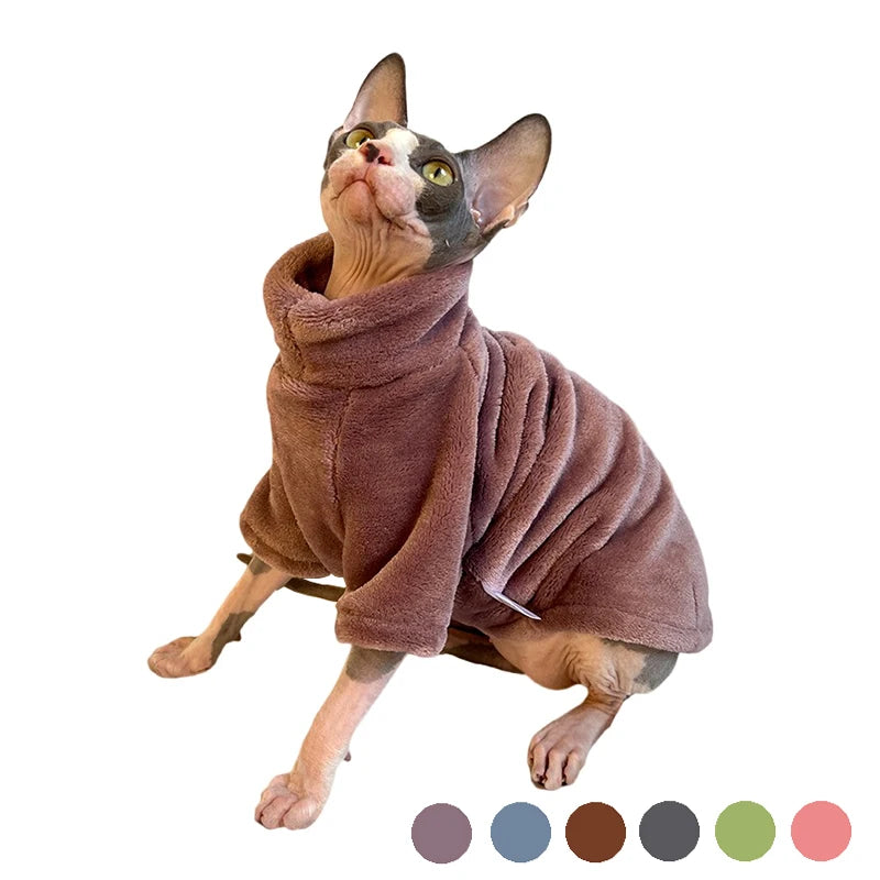 Warm Coral Velvet Hairless Cat Clothes Winter Sphynx Vest Turtleneck Kitten Clothing Puppy Costume Pet Accessories Gatitos