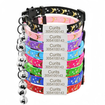 Personalized Customizable Star & Moon Quick Release Kitten Cat ID Collar Puppy Dog Collars Engraved Tag Set With Bell For Small